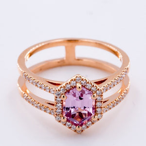 Beautiful 18k Rose Gold, Pink Spinel Ring With Diamonds by Kimberly Collins Gemstones at Regard - Regard Jewelry