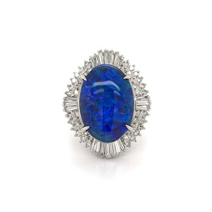Beautiful Black Opal Set in Platinum Ring with Diamond Halo at Regard Jewelry in Austin, Texas - Regard Jewelry