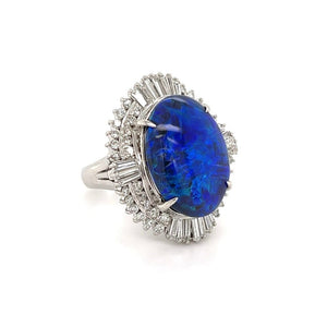 Beautiful Black Opal Set in Platinum Ring with Diamond Halo at Regard Jewelry in Austin, Texas - Regard Jewelry
