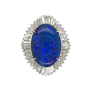 Beautiful Black Opal Set in Platinum Ring with Diamond Halo at Regard Jewelry in Austin, Texas - Regard Jewelry