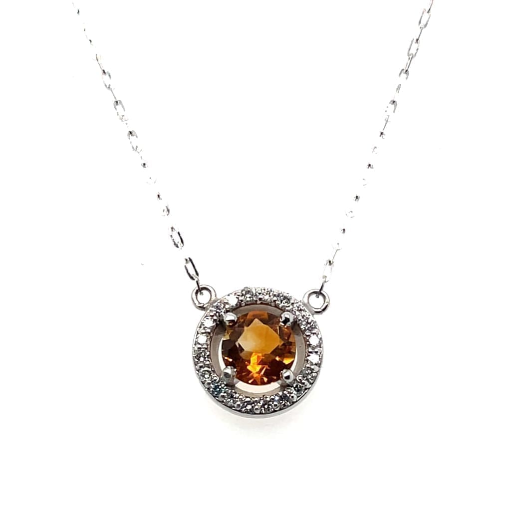 Beautiful Golden Citrine Set in Diamond Halo Necklace at Regard Jewelry in Austin, Texas - Regard Jewelry