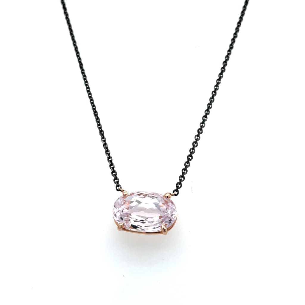 Beautiful Morganite Set in 14k Rose Gold Pendant With a Black Steel Chain at Regard Jewelry in - Regard Jewelry