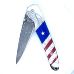 Load image into Gallery viewer, Double Sided Damascus Steel Patriotic Collection 4&quot; Linerlock Knife at Regard Jewelry in Austin, Texas - Regard Jewelry
