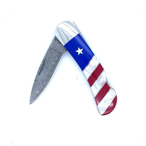 Double Sided Patriotic Collection 3" Damascus Lockback Knife at Regard Jewelry in Austin, Texas - Regard Jewelry