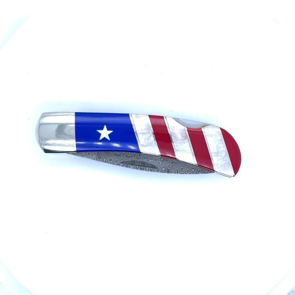 Double Sided Patriotic Collection 3" Damascus Lockback Knife at Regard Jewelry in Austin, Texas - Regard Jewelry