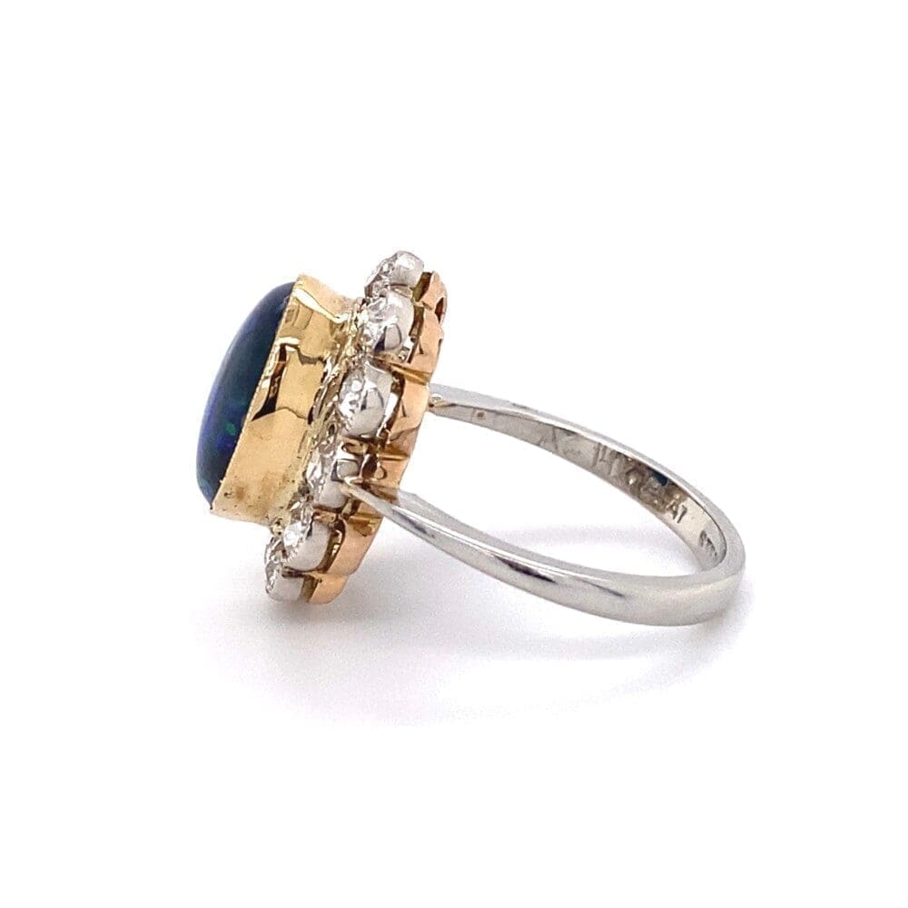 Edwardian 4.50ct Oval Black Opal & 1.44tcw Diamond Ring, s6 at Regard Jewelry in Austin, Texas - Regard Jewelry