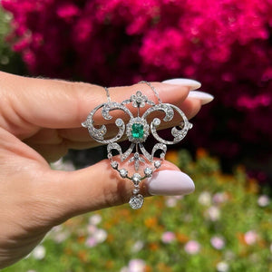 Edwardian Emerald and Diamond Lavalier Necklace at Regard Jewelry in Austin, Texas - Regard Jewelry