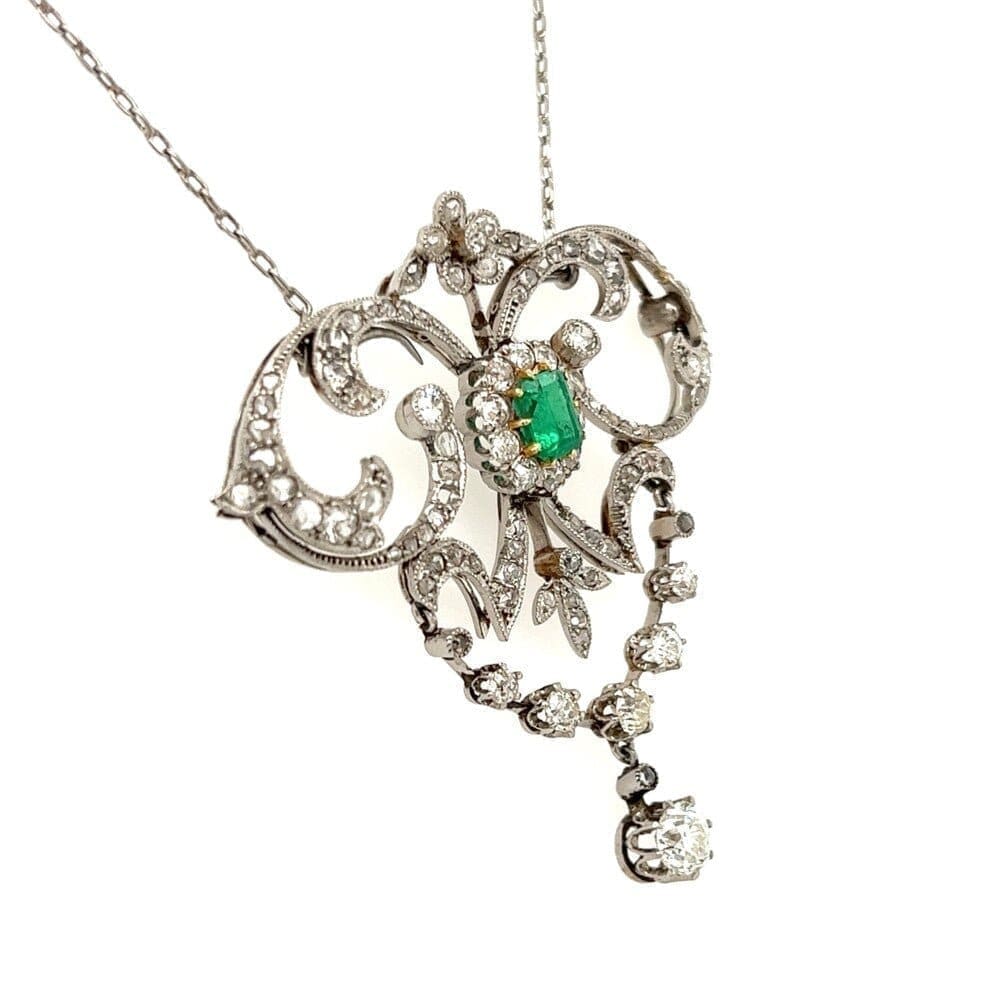 Edwardian Emerald and Diamond Lavalier Necklace at Regard Jewelry in Austin, Texas - Regard Jewelry