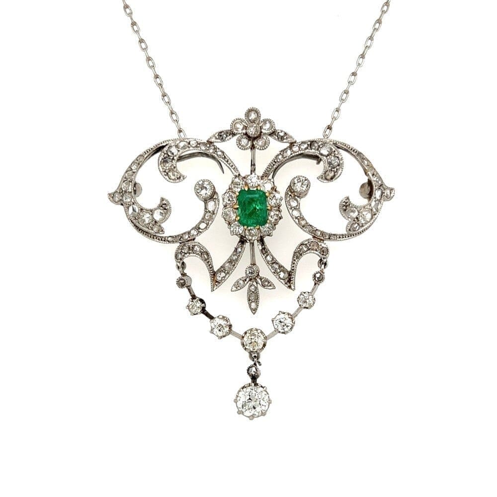 Edwardian Emerald and Diamond Lavalier Necklace at Regard Jewelry in Austin, Texas - Regard Jewelry