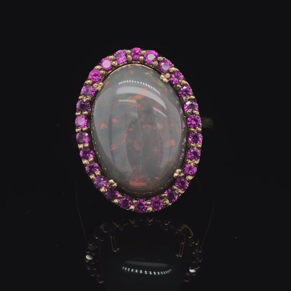 8ct Opal with Sapphire Halo Ring at Regard Jewelry in Austin, TX
