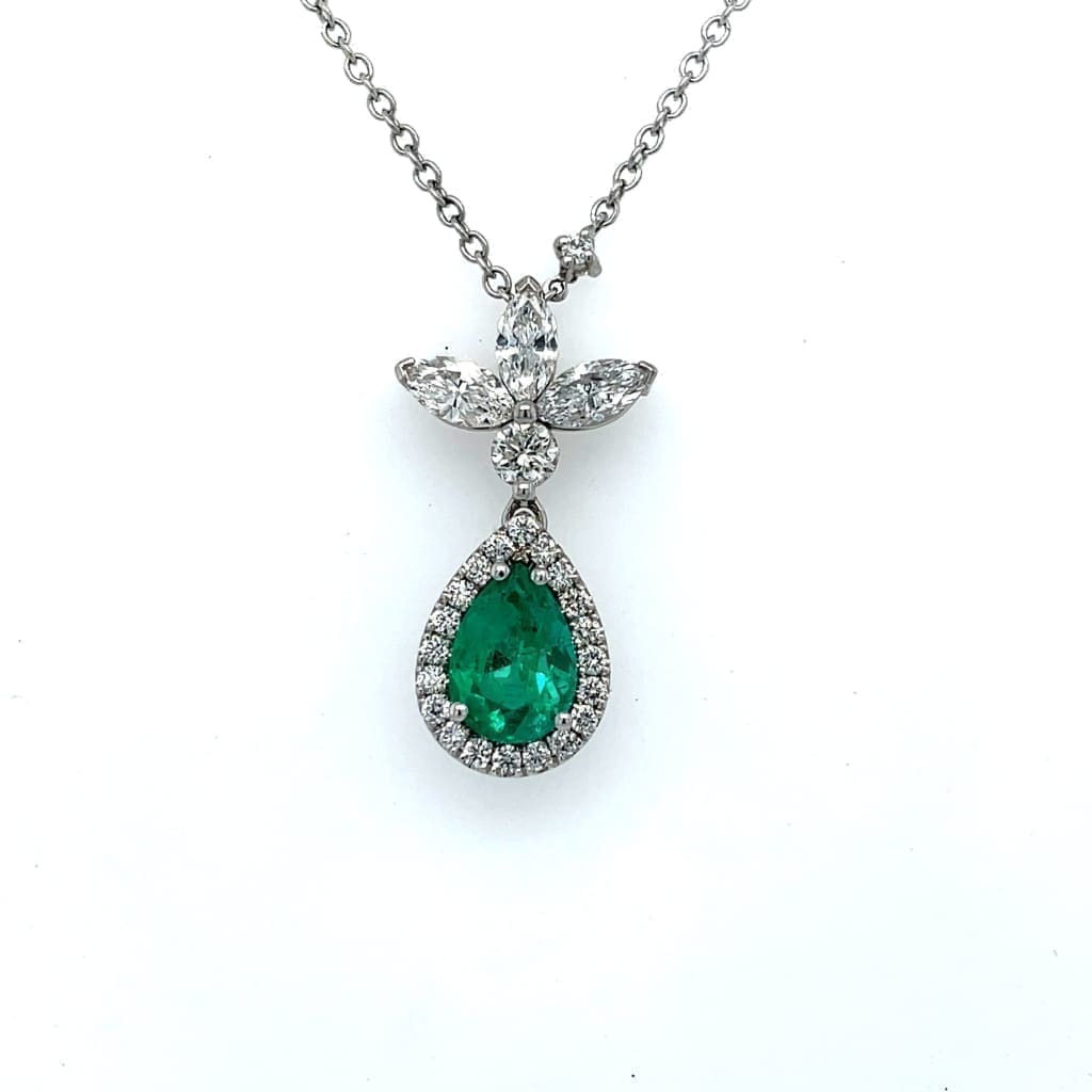 Emerald Pear Shape Necklace with Accent Diamonds Set at Regard Jewelry in Austin, Texas - Regard Jewelry