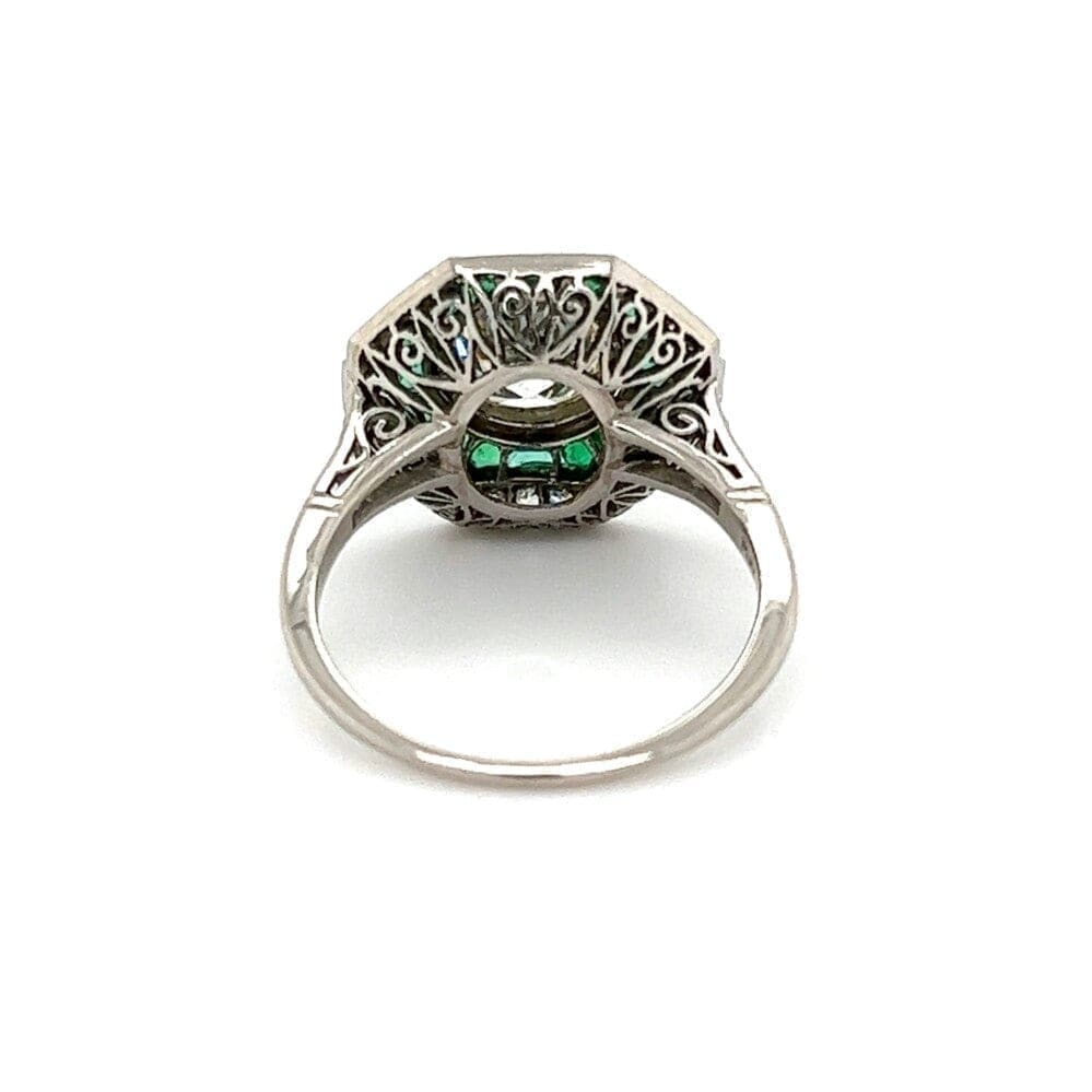 Estate Platinum Old Euro Diamond and Emerald Ring at Regard Jewelry in Austin, Texas - Regard Jewelry