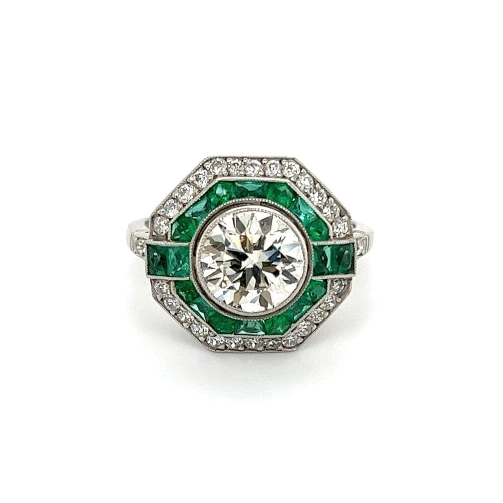 Estate Platinum Old Euro Diamond and Emerald Ring at Regard Jewelry in Austin, Texas - Regard Jewelry