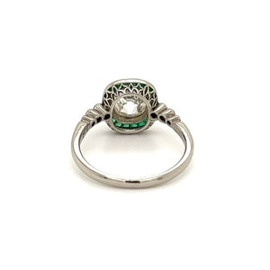 Estate Platinum Ring With 1.62ct Old Miner Cushion Diamond Ring With Emeralds at Regard Jewelry in - Regard Jewelry