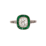 Load image into Gallery viewer, Estate Platinum Ring With 1.62ct Old Miner Cushion Diamond Ring With Emeralds at Regard Jewelry in - Regard Jewelry
