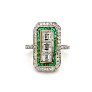 Estate Platinum Ring with French Cut Diamonds and Emeralds at Regard Jewelry in Austin, Texas - Regard Jewelry