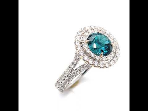 Teal Tourmaline and Diamond Ring in 18k White Gold at Regard Jewelry in Austin, Texas