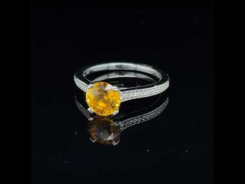 1.35 CT YELLOW SAPPHIRE SET IN 18 KARAT WHITE GOLD WITH IDEAL CUT ACCENT DIAMONDS AT REGARD JEWELRY
