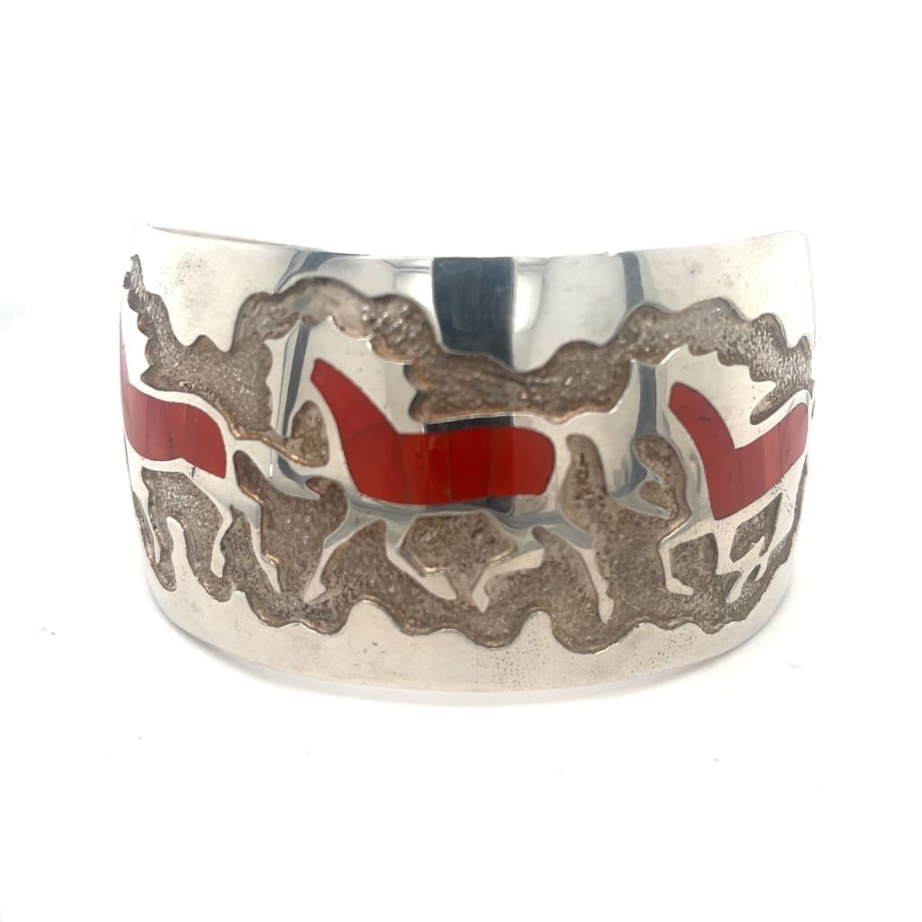 Native American Sterling Silver Bracelet With Coral Inlay at Regard Jewelry in Austin, Texas - Regard Jewelry