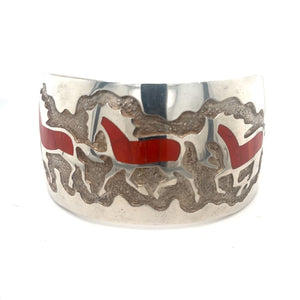 Native American Sterling Silver Bracelet With Coral Inlay at Regard Jewelry in Austin, Texas - Regard Jewelry