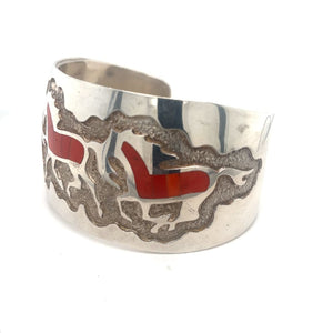 Native American Sterling Silver Bracelet With Coral Inlay at Regard Jewelry in Austin, Texas - Regard Jewelry