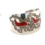 Load image into Gallery viewer, Native American Sterling Silver Bracelet With Coral Inlay at Regard Jewelry in Austin, Texas - Regard Jewelry
