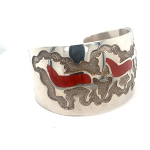 Native American Sterling Silver Bracelet With Coral Inlay at Regard Jewelry in Austin, Texas - Regard Jewelry