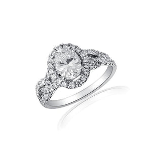 Petite Oval Halo Engagement Ring with Cross Over Shank by Ron Rosen at Regard Jewelry in Austin, - Regard Jewelry