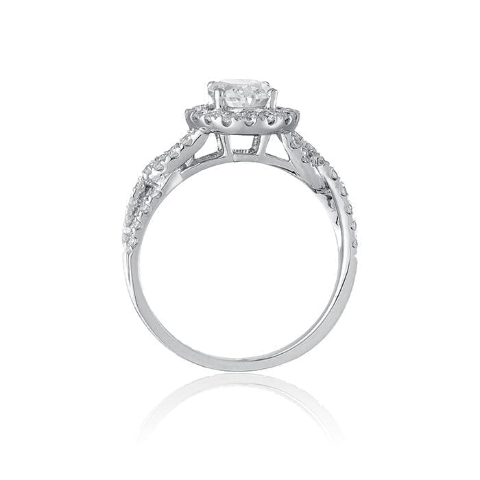 Petite Oval Halo Engagement Ring with Cross Over Shank by Ron Rosen at Regard Jewelry in Austin, - Regard Jewelry