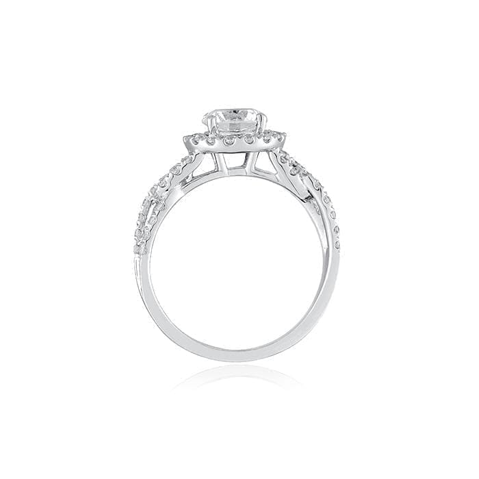Petite Round Halo Engagement Ring with Cross Over Shank by Ron Rosen at Regard Jewelry in Austin, - Regard Jewelry