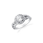 Load image into Gallery viewer, Petite Round Halo Engagement Ring with Cross Over Shank by Ron Rosen at Regard Jewelry in Austin, - Regard Jewelry
