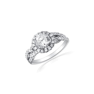 Petite Round Halo Engagement Ring with Cross Over Shank by Ron Rosen at Regard Jewelry in Austin, - Regard Jewelry
