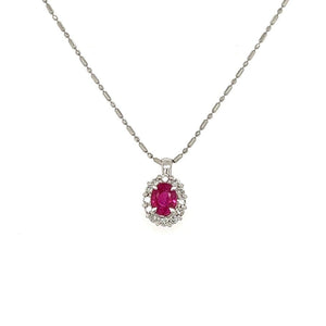 Platinium .61ct Oval Ruby & .40tcw Diamond Halo Necklace 3.0g, 16" at Regard Jewelry in Austin, - Regard Jewelry