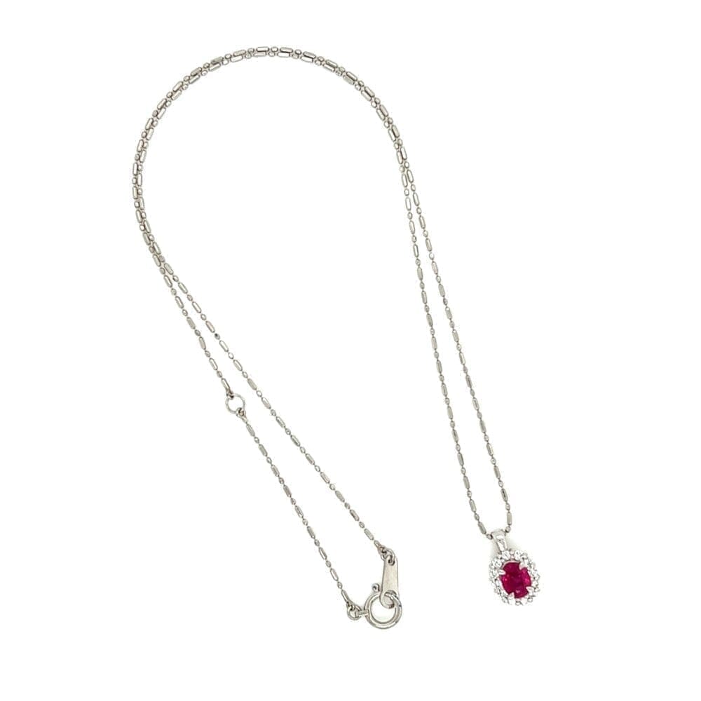 Platinium .61ct Oval Ruby & .40tcw Diamond Halo Necklace 3.0g, 16" at Regard Jewelry in Austin, - Regard Jewelry