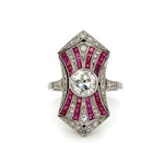 Platinum 1.00 ct Old Euro Cut Diamond With Accent Rubies and Diamond Ring at Regard Jewelry in Austin, Texas - Regard Jewelry