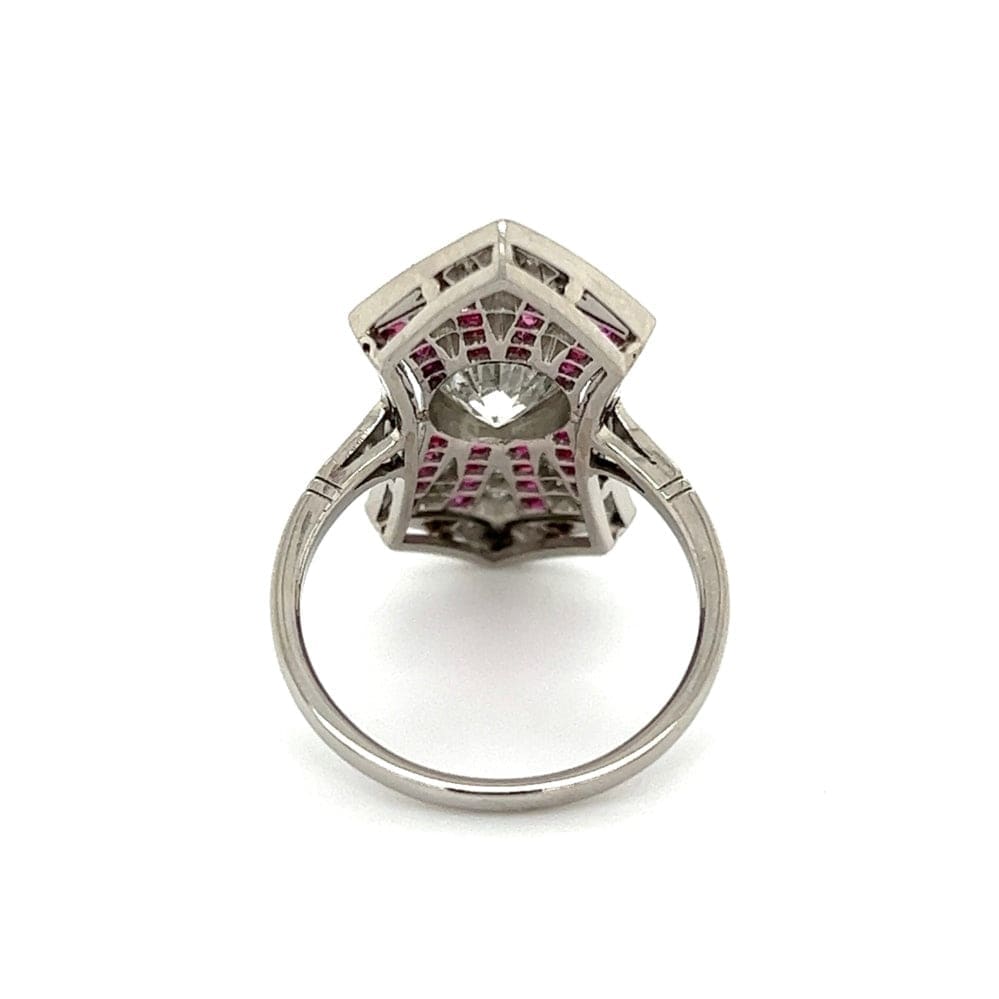 Platinum 1.00 ct Old Euro Cut Diamond With Accent Rubies and Diamond Ring at Regard Jewelry in Austin, Texas - Regard Jewelry