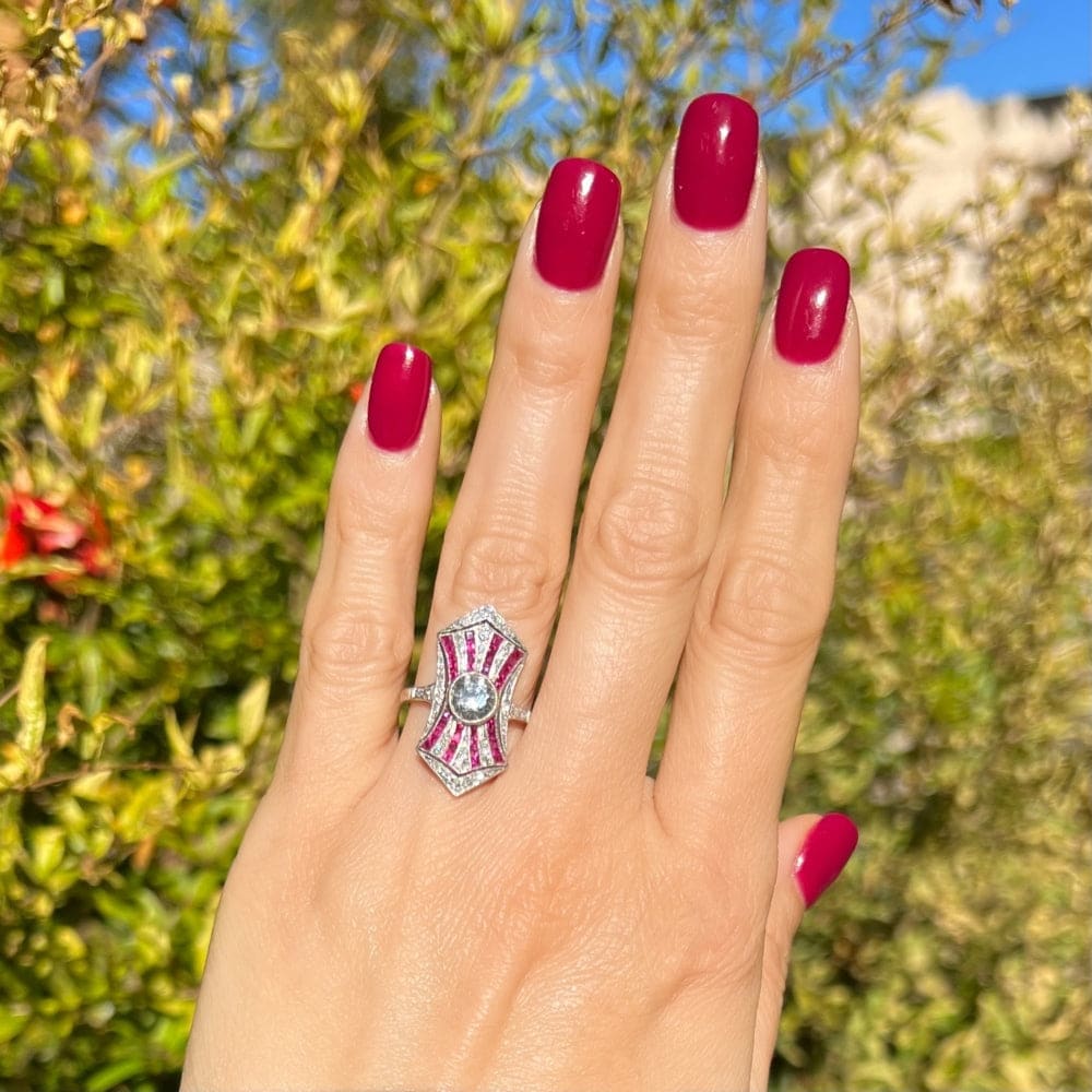 Platinum 1.00 ct Old Euro Cut Diamond With Accent Rubies and Diamond Ring at Regard Jewelry in Austin, Texas - Regard Jewelry