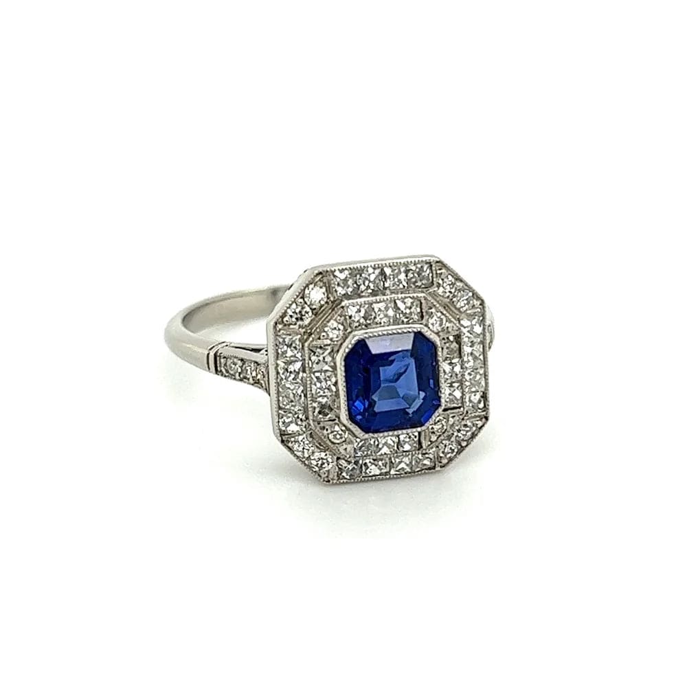 Platinum 1.10ct Asscher Sapphire with 1.30tcw French & OEC
