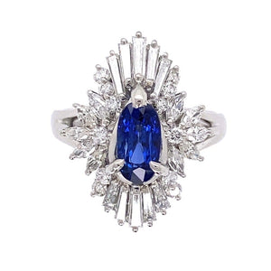 Platinum 1.26ct Long Oval Sapphire & 1.02tcw Diamond Ballerina Ring 7.7g, s5.75 at Regard Jewelry in - Regard Jewelry