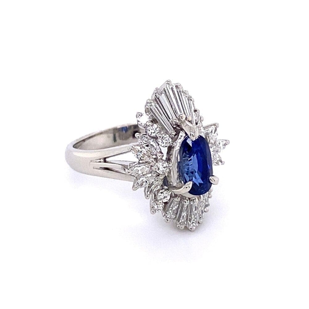 Platinum 1.26ct Long Oval Sapphire & 1.02tcw Diamond Ballerina Ring 7.7g, s5.75 at Regard Jewelry in - Regard Jewelry