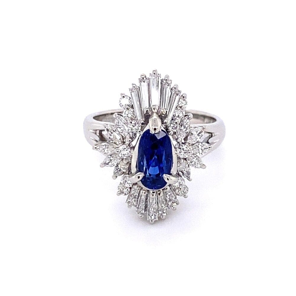 Platinum 1.26ct Long Oval Sapphire & 1.02tcw Diamond Ballerina Ring 7.7g, s5.75 at Regard Jewelry in - Regard Jewelry