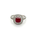 Load image into Gallery viewer, Platinum 1.50ct Cushion Ruby &amp; Double Halo.50tcw OEC Diamond
