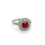 Load image into Gallery viewer, Platinum 1.50ct Cushion Ruby &amp; Double Halo.50tcw OEC Diamond
