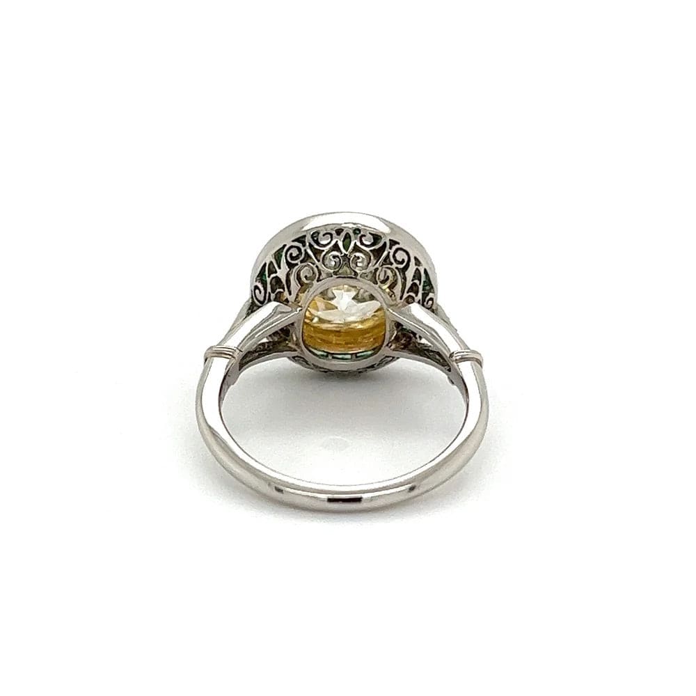 Platinum & 18K Yellow Gold Diamond & Emerald Halo Ring at