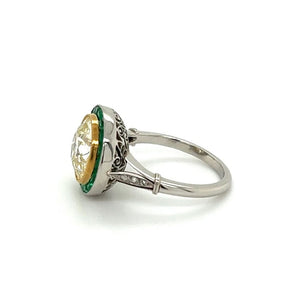 Platinum & 18K Yellow Gold Diamond & Emerald Halo Ring at