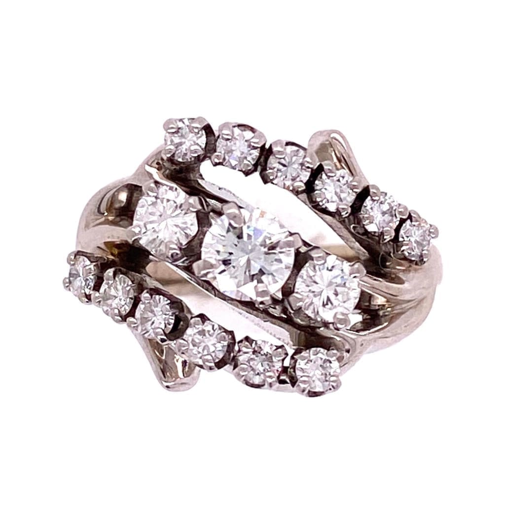 Platinum 1950's 3 stone Cluster Round Brilliant Diamond Ring at Regard Jewelry in Austin, Texas - Regard Jewelry