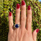 Platinum 1950's 9.11ct Round Blue Sapphire & 1.75tcw White Baguette Diamond Ring at Regard Jewelry - Regard Jewelry