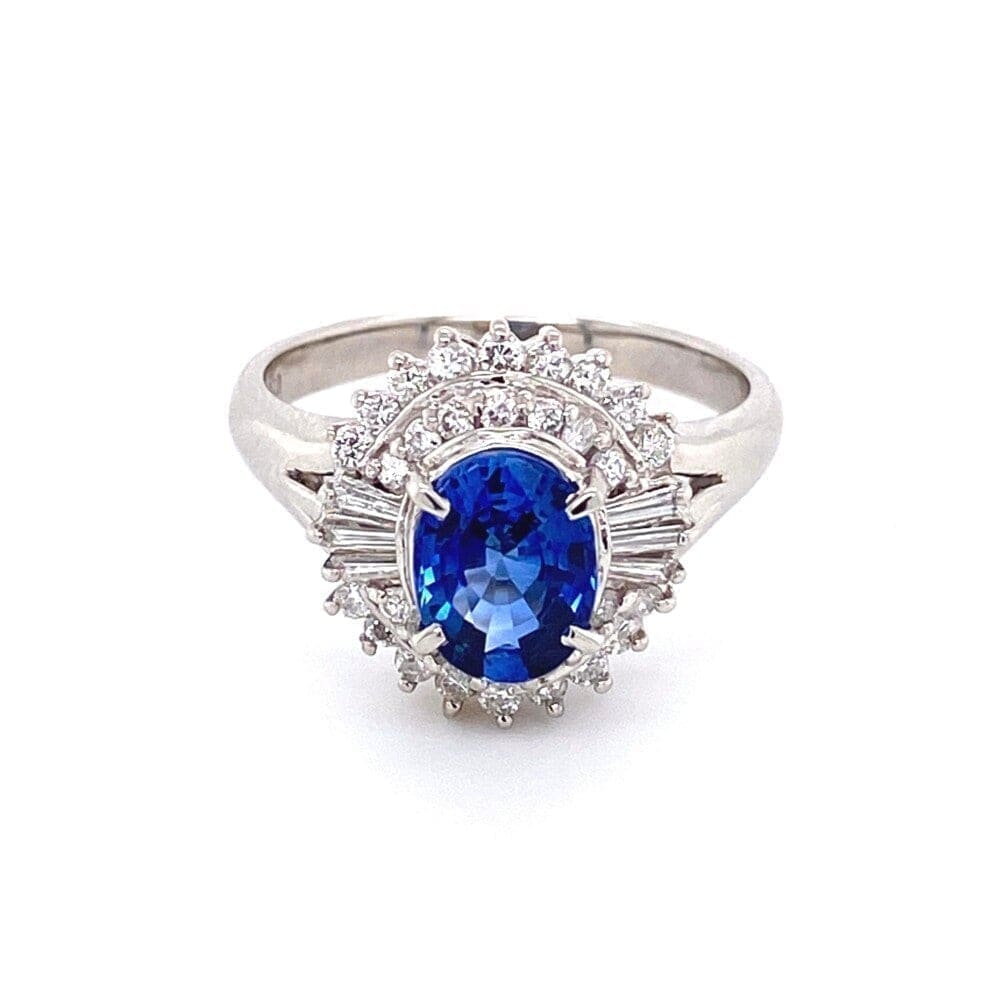 Platinum 1950's Oval Sapphire and Diamond Ring at Regard Jewelry in Austin, Texas - Regard Jewelry