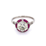 Load image into Gallery viewer, Platinum 2.81ct Transitional Diamond in .78tcw Ruby &amp; Diamond Halo Ring 4.9g, s10 at Regard Jewelry - Regard Jewelry

