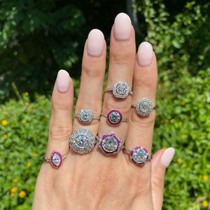 Platinum 2.81ct Transitional Diamond in .78tcw Ruby & Diamond Halo Ring 4.9g, s10 at Regard Jewelry - Regard Jewelry